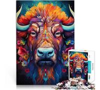 Puzzle for Adults 1000 Pieces Colorful Wildlife Buffalo Intellektuelles Spiel Künstlersammlung, Bildende Kunst75x50cm