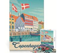 Puzzle for Adults 1000 Pieces Copenhagen Travel Poster Premium Cut Play Mind Game Gift Idle Fun Time Christmas Fun Gift (38x52cm)