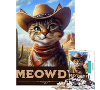 Puzzle for Adults 1000 Pieces Cowboy Cat Help The Brain Exercise Presents for Women Anti-Stress Toys for Ages 14 And over (38x26cm)