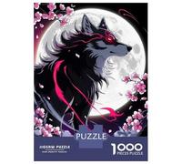 Puzzle for Adults 1000 Pieces Crimson Moon Howl - Ethereal Wolf Amidst Sakura Storm Jigsaw for Adults Family Games Home Decoration Unique Gifts for Birthday And Christmas 38x26cm/1000pcs