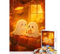 Puzzle for Adults 1000 Pieces Cute Halloween Ghosts in Cozy Room Jigsaw Puzzles for Teenagers Staycation Kill Time Fun Activities at Home Unique Challenge Game (50x75cm)