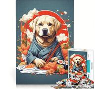 Puzzle for Adults 1000 Pieces Cute Labrador Eating Sushi, Relaxing Games, Fun Activities at Home, with Matching Poster And Trivia Sheet 38x52cm