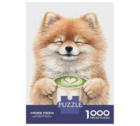 Puzzle for Adults 1000 Pieces Cute Pomeranian with Matcha Latte Adult Jigsaw Brain Teaser Game Staycation Kill Time Parent-child Interaction 52x38cm/1000pcs