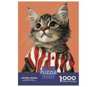 Puzzle for Adults 1000 Pieces Cute Vintage Cat in Striped Shirt Adult Jigsaw Puzzle Hands-on Game Precision Cutting for Is Ideal As A Gift 52x38cm/1000pcs