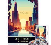 Puzzle for Adults 1000 Pieces Detroit Michigan Adult Jigsaw Puzzles Difficult Hard Every Piece Is Unique - Unique Challenge Game (38x52cm)