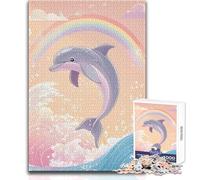 Puzzle for Adults 1000 Pieces Dolphin Rainbow Brainteaser Family Games Birthday Present Secret Santa Gifts Size 38x52cm