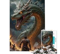 Puzzle for Adults 1000 Pieces Dragon And Warriors Fantasy Battle Scene Challenging To Complete Wall Decoration Family Game Suitable for Ages 14 And Up (38x52cm)