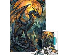 Puzzle for Adults 1000 Pieces Dragon Stained Story Puzzle for Adults Toy Wall Decor Pattern Assembly Parent-child Interaction (Size 38x26cm)