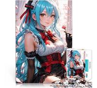 Puzzle for Adults 1000 Pieces Elegant Anime Maid with Aqua Hair in a Floral Setting Familienaktivität Lustiges Geschenk38x26cm