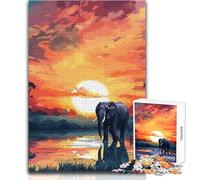 Puzzle for Adults 1000 Pieces Elephants Africa Sunset Brainteaser Family Games Birthday Present Secret Santa Gifts Size 50x75cm