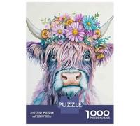 Puzzle for Adults 1000 Pieces Floral Highland Cow Wall Art Print Jigsaws for Adults Toy Wall Decor Presents for Women Unique Gifts for Birthday And Christmas 70x50cm/1000pcs