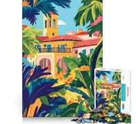 Puzzle for Adults 1000 Pieces Florida Spanish Architecture Minimalist Art Exact Edge Art Mental Exercise Fun Quiet Play Game Birthday Activity (38x26cm)