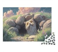 Puzzle for Adults 1000 Pieces, Fluffy Cat Peeking from Rocks, Wildlife, Impossible Hard Difficult Challenging, Home Decoration, Gift for Men & Women 52x38cm/1000pcs