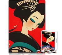 Puzzle for Adults 1000 Pieces Geisha Portrait in Flat Design Style Brainteaser Family Games Birthday Present Secret Santa Gifts Size 38x26cm