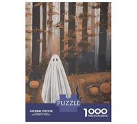 Puzzle for Adults 1000 Pieces Ghost, Cat, And Pumpkins in Autumn Forest Puzzles for Adults Relaxing Games Precision Cutting Parent-child Interaction 38x26cm/1000pcs