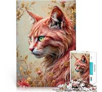 Puzzle for Adults 1000 Pieces Ginger - Pink Wild Cat Portrait Denkspiel mit vollständig ineinander greifenden, zufällig geformten Teilen38x26cm