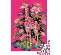 Puzzle for Adults 1000 Pieces Giraffe with Flowers Art Print-1 Jigsaw Puzzle Toy Wall Decor Birthday Present Unique Gifts for Birthday And Christmas 38x26cm/1000pcs