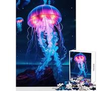 Puzzle for Adults 1000 Pieces Glowing Jellyfish in The Deep Sea Jigsaw Puzzles for Teenagers Staycation Kill Time Fun Activities at Home Unique Challenge Game (50x75cm)