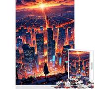 Puzzle for Adults 1000 Pieces Golden Cyberpunk Sunset Cityscape Hands-on Game Difficult Hard Home Decoration Toys Artists Collection, Fine Art (38X52cm)