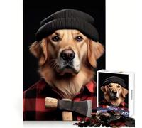 Puzzle for Adults 1000 Pieces Golden Retriever Flawless Edge Fun Smart Brain Activity Quiet Fun Play Christmas Home Art (38x26cm)