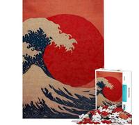 Puzzle for Adults 1000 Pieces Great Wave And Rising Sun Painting Jigsaw Puzzles for Teenagers Staycation Kill Time Fun Activities at Home Unique Challenge Game (Size 38x52cm)