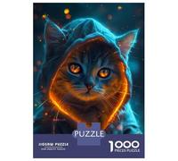 Puzzle for Adults 1000 Pieces Grey Cat Glowing at Night Jigsaw for Adults Family Games Home Decoration Unique Gifts for Birthday And Christmas 38x26cm/1000pcs