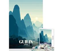 Puzzle for Adults 1000 Pieces Guilin China Landscape Illustration Adult Jigsaw Puzzles Difficult Hard Every Piece Is Unique - Unique Challenge Game (38x52cm)