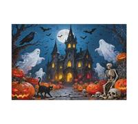 Puzzle for Adults 1000 Pieces - Halloween House Jigsaw Puzzle - Moonlight Shining on The Haunted House, Pumpkins and Ghosts - Thick, Sturdy Pieces Family Activity Gift 30 X 20 in 1000 PCS
