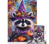 Puzzle for Adults 1000 Pieces Halloween Raccoon Magic Hands-on Game Difficult Hard Home Decoration Toys Artists Collection, Fine Art (50X75cm)