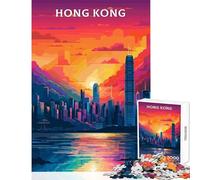 Puzzle for Adults 1000 Pieces Hong Kong Cityscape at Sunset Jigsaw Puzzles for Teenagers Staycation Kill Time Fun Activities at Home Unique Challenge Game (50x75cm)