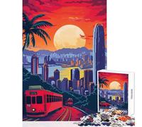 Puzzle for Adults 1000 Pieces Hong Kong Skyline Tram Jigsaw Puzzles for Teenagers Staycation Kill Time Fun Activities at Home Unique Challenge Game (50x75cm)