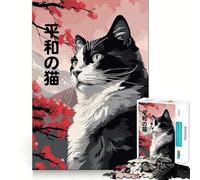 Puzzle for Adults 1000 Pieces Japanese Cat Kimono Zen Exact Edge Art Mental Exercise Fun Quiet Play Game Birthday Activity (50x75cm)