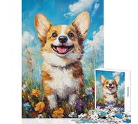 Puzzle for Adults 1000 Pieces Joyful Corgi in Bloom Jigsaw Puzzle Relaxing Games A Work of Art Unique Gifts for Birthday And Christmas (Size 38x52cm)