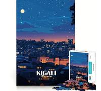 Puzzle for Adults 1000 Pieces Kigali Rwanda Cityscape at Night Exact Edge Art Mental Exercise Fun Quiet Play Game Birthday Activity (50x75cm)