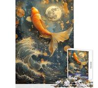 Puzzle for Adults 1000 Pieces Koi Fish Japan Practical Game Stress Reliever Toy Wall Decor Artists Collection, Fine Art (50X75cm)