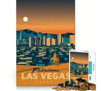 Puzzle for Adults 1000 Pieces Las Vegas Travel Poster Exact Edge Art Mental Exercise Fun Quiet Play Game Birthday Activity (50x75cm)