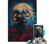 Puzzle for Adults 1000 Pieces Midnight Goat & Roses Jigsaw Puzzles for Teenagers Staycation Kill Time Fun Activities at Home Unique Challenge Game (Size 38x52cm)
