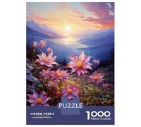 Puzzle for Adults 1000 Pieces Mountain Sunset with Flowers Adult Jigsaw Brain Teaser Game Staycation Kill Time Parent-child Interaction 52x38cm/1000pcs