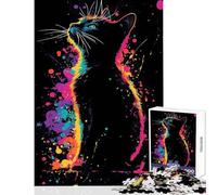 Puzzle for Adults 1000 Pieces Neon Cat Splash Art Anti-Stress Toys Art Work Gift Fun Games with Fully Interlocking Randomly Shaped Pieces Size 38x52cm