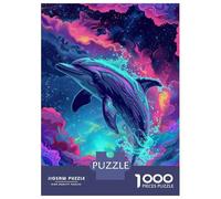 Puzzle for Adults 1000 Pieces Neon Dolphin Wall Art Print-2 Adult Jigsaw Puzzle Hands-on Game Precision Cutting for Is Ideal As A Gift 38x26cm/1000pcs