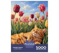 Puzzle for Adults 1000 Pieces Orange Cat Sleeping in Tulips Jigsaw Puzzle Toy Wall Decor Birthday Present Unique Gifts for Birthday And Christmas 38x26cm/1000pcs