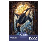 Puzzle for Adults 1000 Pieces Orca Stained Glass Jigsaw Puzzle Toy Wall Decor Birthday Present Unique Gifts for Birthday And Christmas 52x38cm/1000pcs