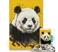 Puzzle for Adults 1000 Pieces Panda Portrait on Yellow Background, DIY Toys, Challenging To Complete, Artists' Collection, Fine Arts 50x75cm