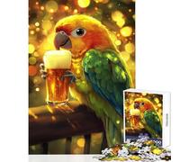 Puzzle for Adults 1000 Pieces Parrot Sips Beer Hands-on Game Difficult Hard Home Decoration Toys Artists Collection, Fine Art (38X26cm)