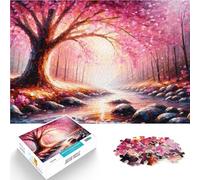 Puzzle for Adults 1000 Pieces Pink Blossom Stream of Harmony Stress Relief Toys Every Piece is Unique - Challenging Family Fun Game 50x70cm