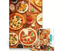 Puzzle for Adults 1000 Pieces Pizza Feast Still Life Illustration Exact Edge Art Mental Exercise Fun Quiet Play Game Birthday Activity (50x75cm)