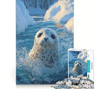 Puzzle for Adults 1000 Pieces Playful Seal in Icy Arctic Waters - Stunning Wildlife Art, Relaxing Games, Fun Activities at Home, with Matching Poster And Trivia Sheet 38x52cm