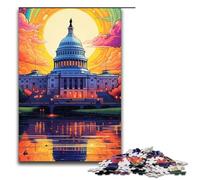 Puzzle for Adults 1000 Pieces Psychedelic Washington Capitol Building Jigsaw Puzzle Every Piece Is Unique Challenging Family Fun Game 1000 PCS(75x50cm)