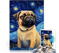 Puzzle for Adults 1000 Pieces Pug Dog Vincent Van Gogh Handgeschwindigkeitswettbewerb Geburtstagsgeschenk, Geschenke38x26cm