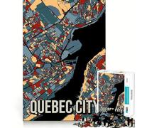 Puzzle for Adults 1000 Pieces Quebec City Earth Tone Map Travel Art Exact Edge Art Mental Exercise Fun Quiet Play Game Birthday Activity (38x26cm)